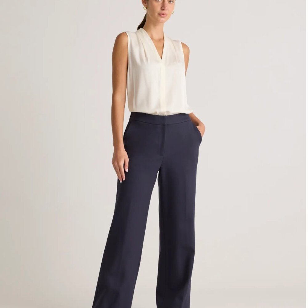 Quince Women's Ultra-Stretch Ponte Trouser 32" Navy Blue Pants 12